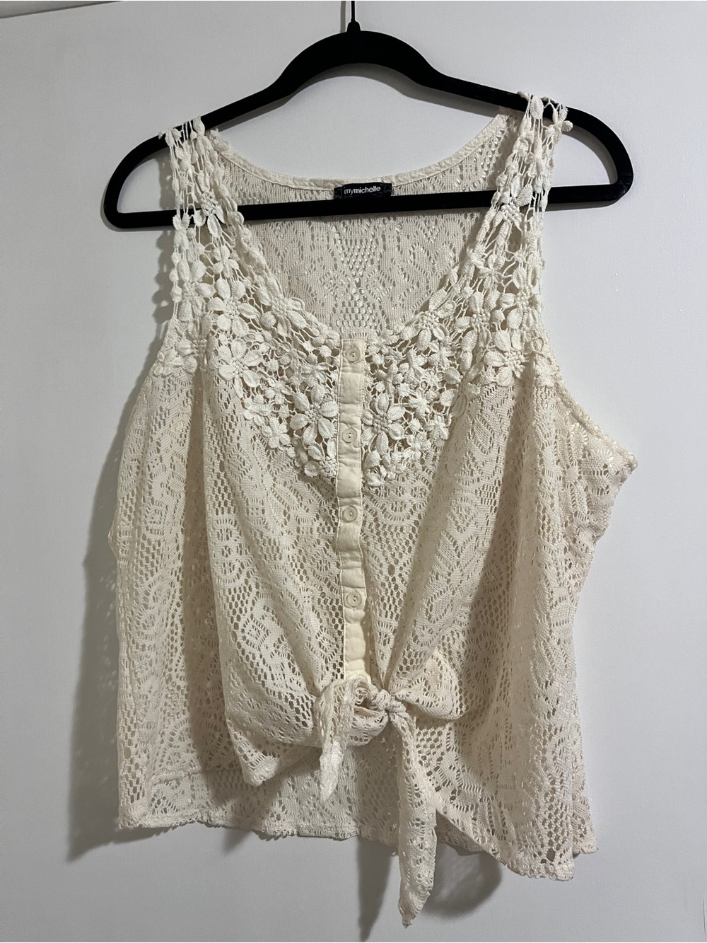 My Michelle Cream Crochet Tie-Front Camisole Cottagecore Coquette